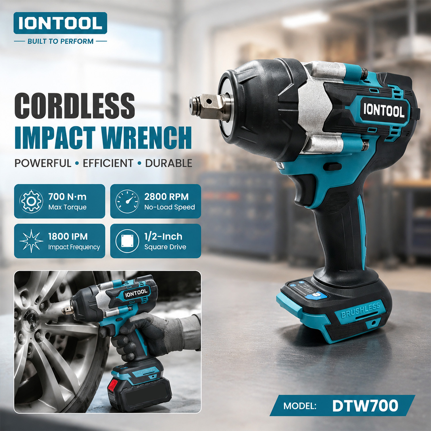 Power Tools And Engineering - IONTOOL DTW700 미끄럼 방지 무선 임팩트